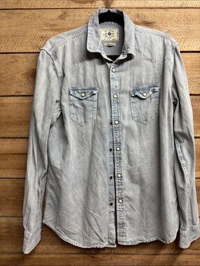 Zara Light Gray Denim Western Button-Down Shirt